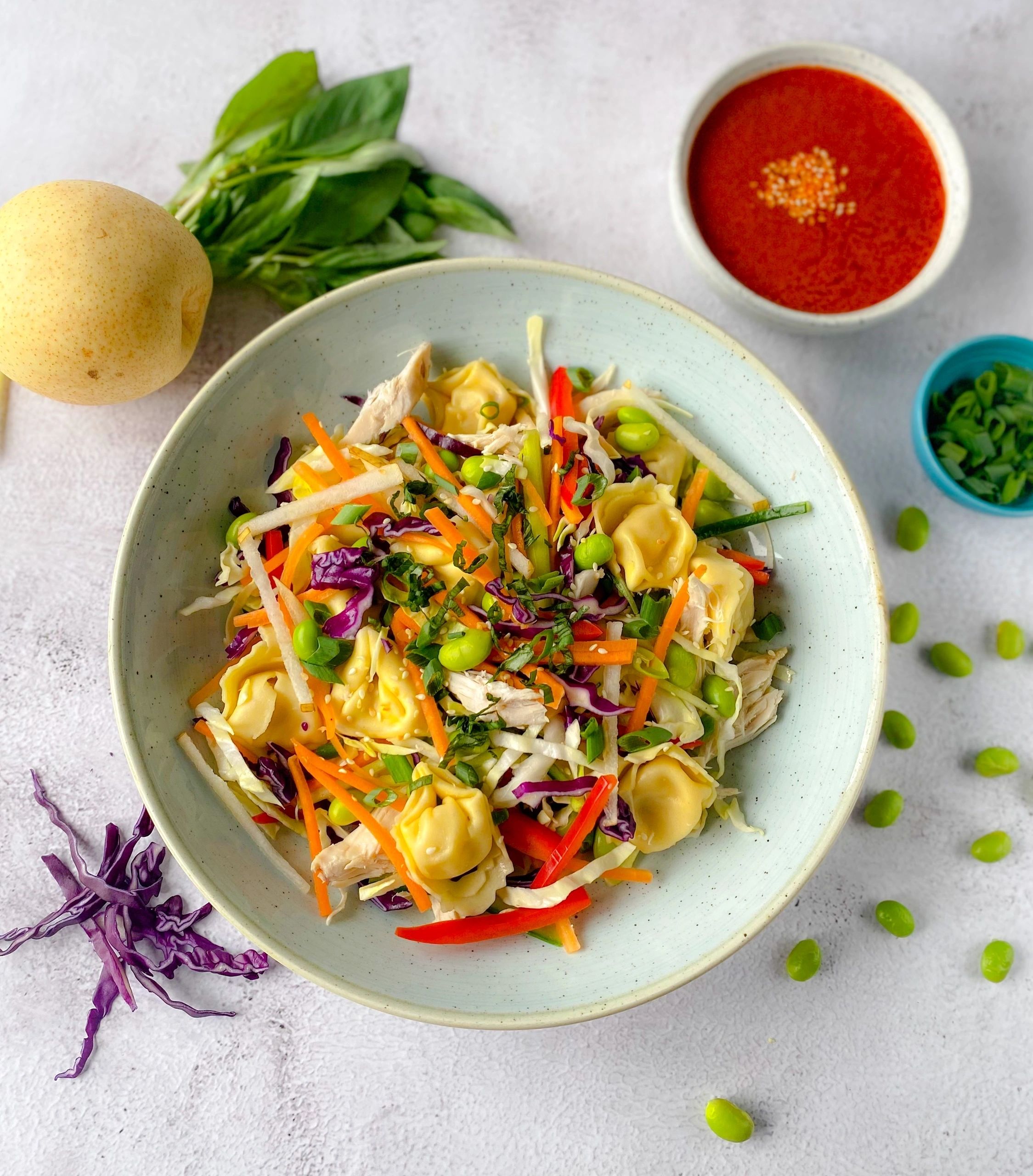 Korean Tortellini Pasta Salad with Gochujang