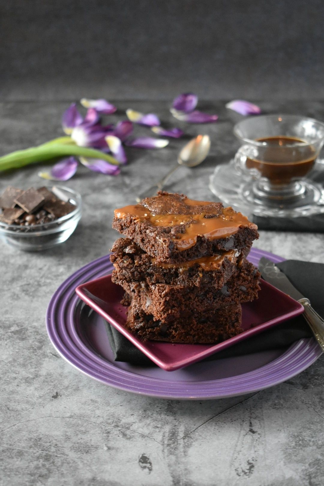 Caramel, Bacon, Dark Fudge Brownies