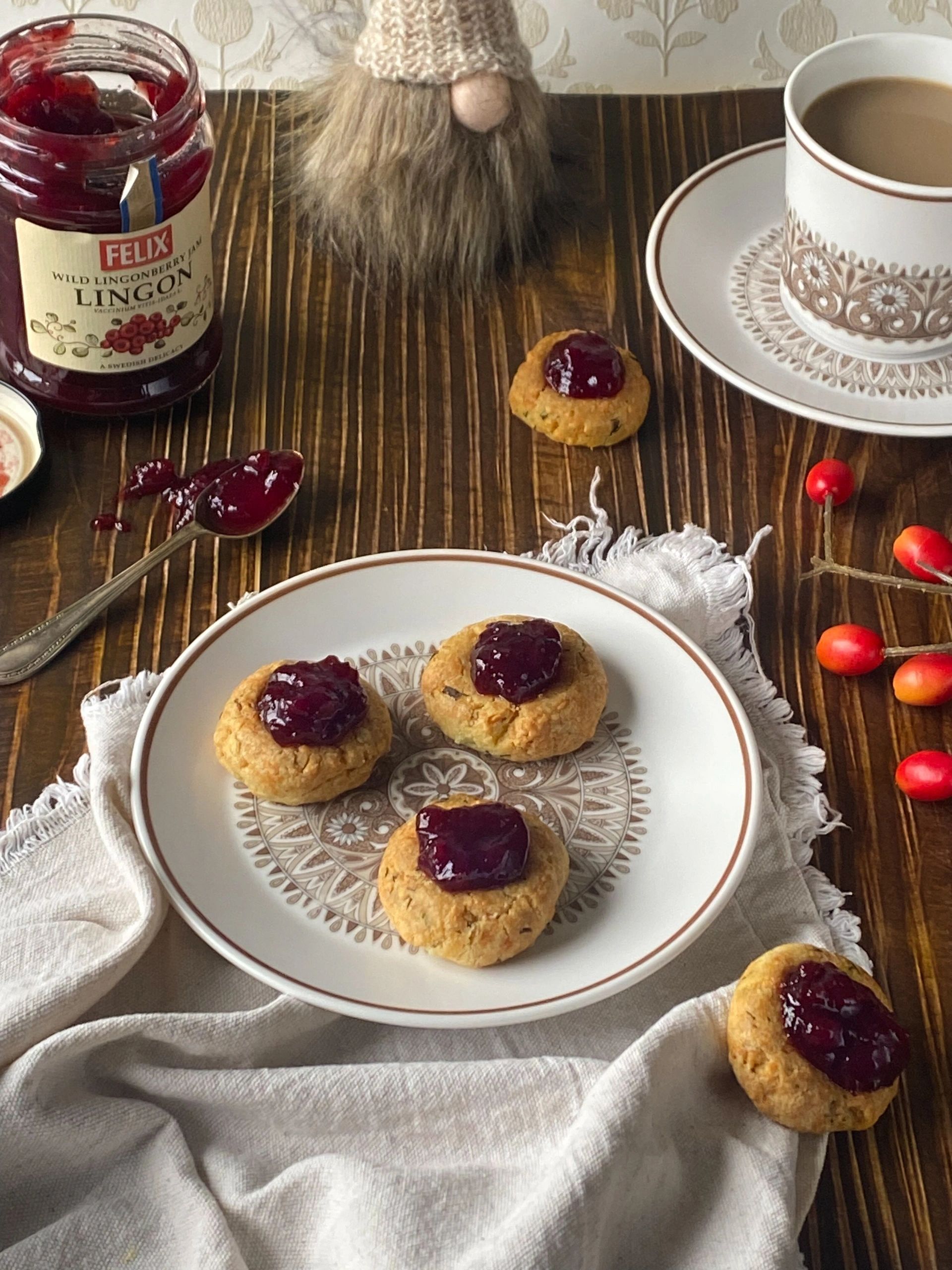 Scandinavian Cheese Thumbprints with Lingonberry Jam